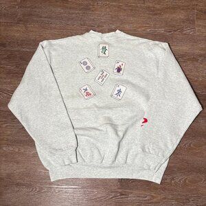 Vintage 90s Chinese Mahjong Madness Crewneck Chinese Symbols Sweatshirt Size XL